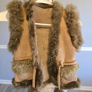 Faux Fur Trimmed Tan Vest
